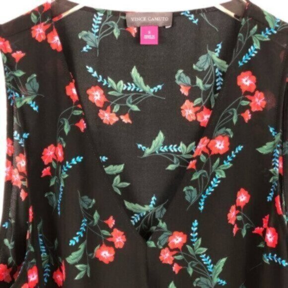 Vince Camuto | Women's Black Floral Print & V-Neckline Tank Blouse Size Small - Picture 3 of 5